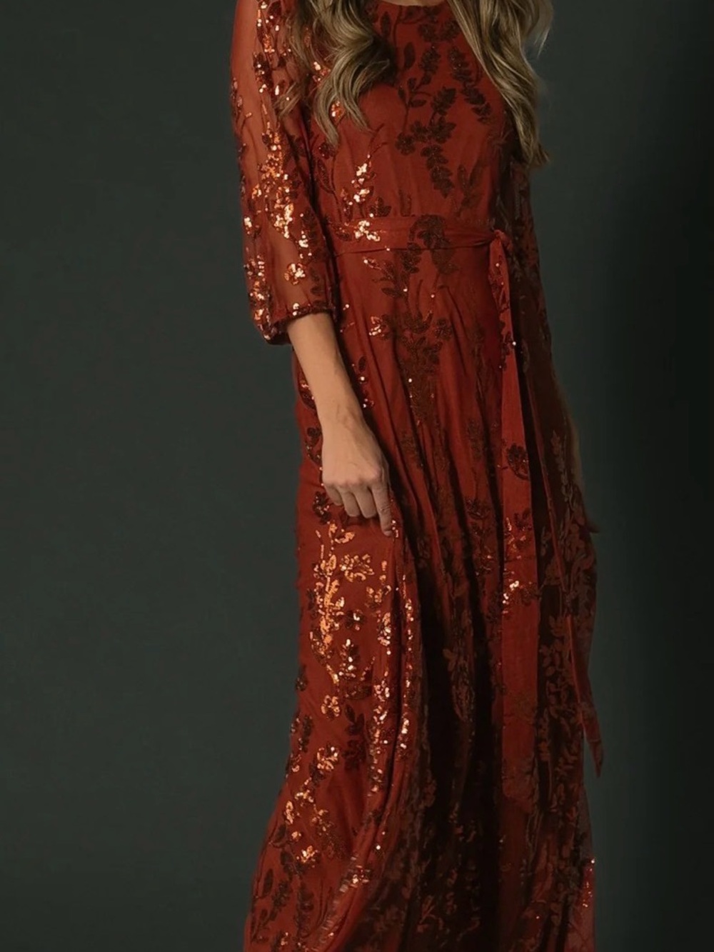 Baltic Born Rust Sequin Floral Maxi Dress